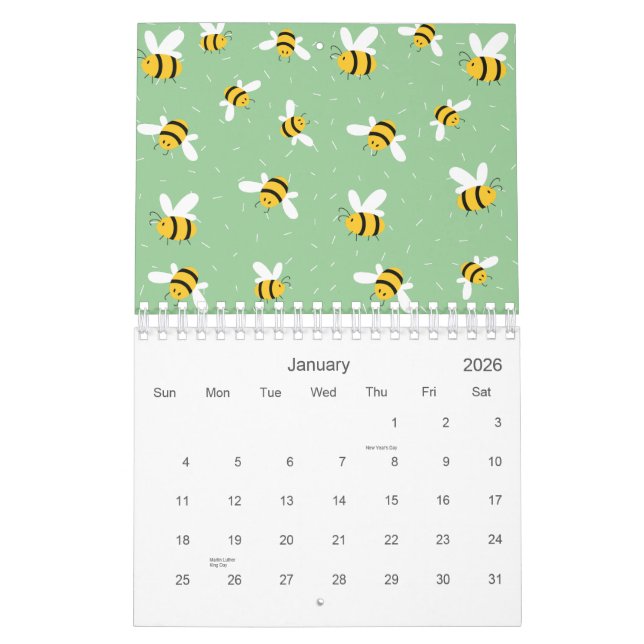 Calendário Mel Bumble Bee Green Standard 2026 (Jan 2026)