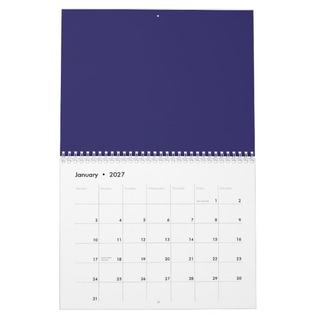 Calendário Melhore seu home decor com um Na moda azul (Jan 2027)