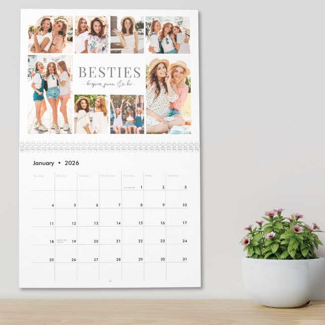 Calendário Melhores Amigas Foto de Melhores Amigas (Simple Best Friends Photo Collage Calendar)