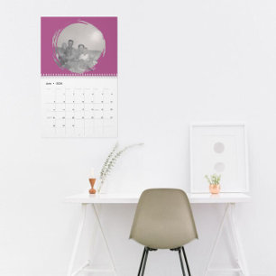 Calendário Memórias de Fotos de Família em Círculos de Pincel