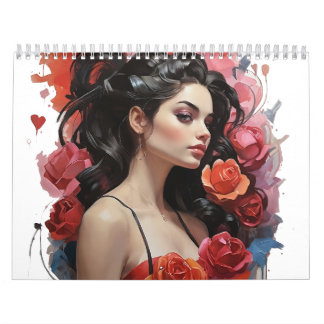 Calendário menina com rosas