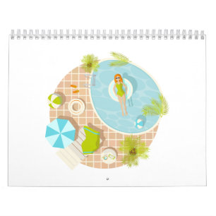 Calendário Menina da festa de natação na praia de verão de bi