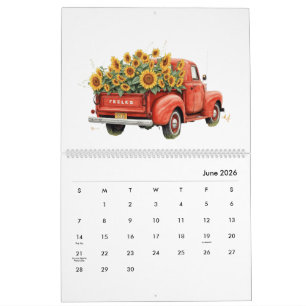 Calendário Mensal de Girassóis Moderno e Elegante
