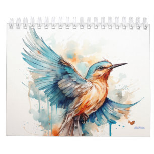 calendário mensal de parede de pássaro aquarela 20