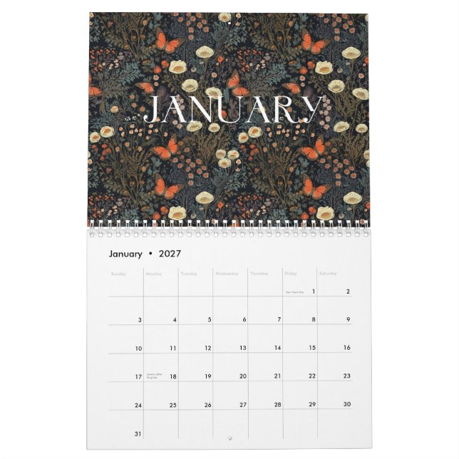 Calendário Mensal do Cottagecore (Jan 2027)