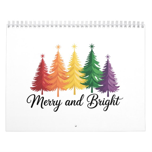 Calendário Merry And Bright Rainbow Christmas Tree Gay LGBTQ  (Capa)