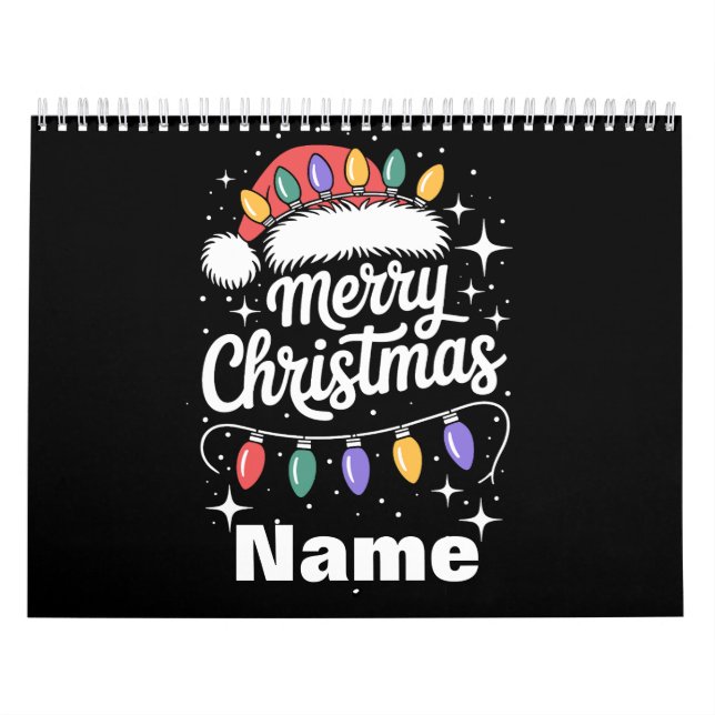 Calendário Merry Christmas Lights Santa Hat Personalized Gift (Capa)