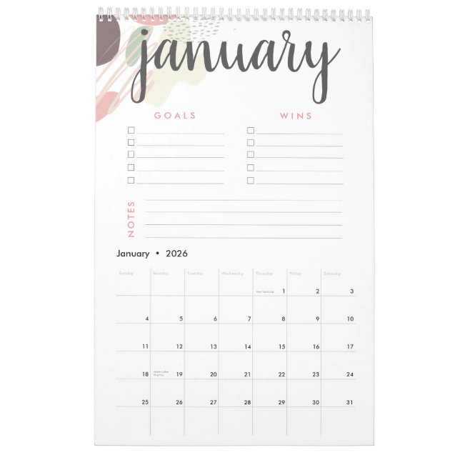 Calendário Metas e vitórias Abstrato de Pastel (Jan 2026)