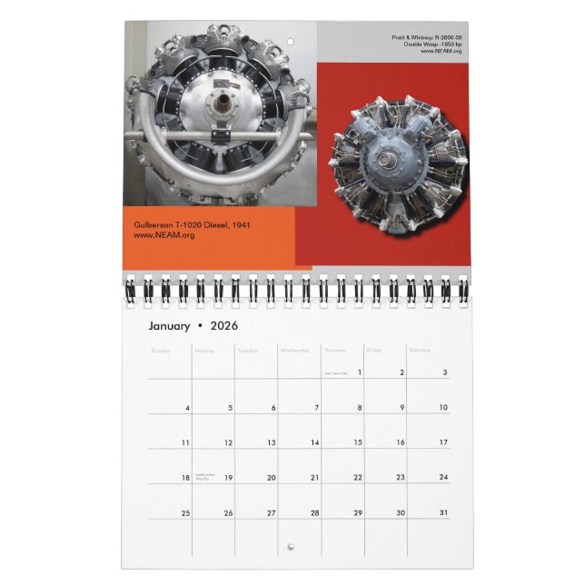 Calendário Minidata book do motor radial da aeronave (Jan 2026)