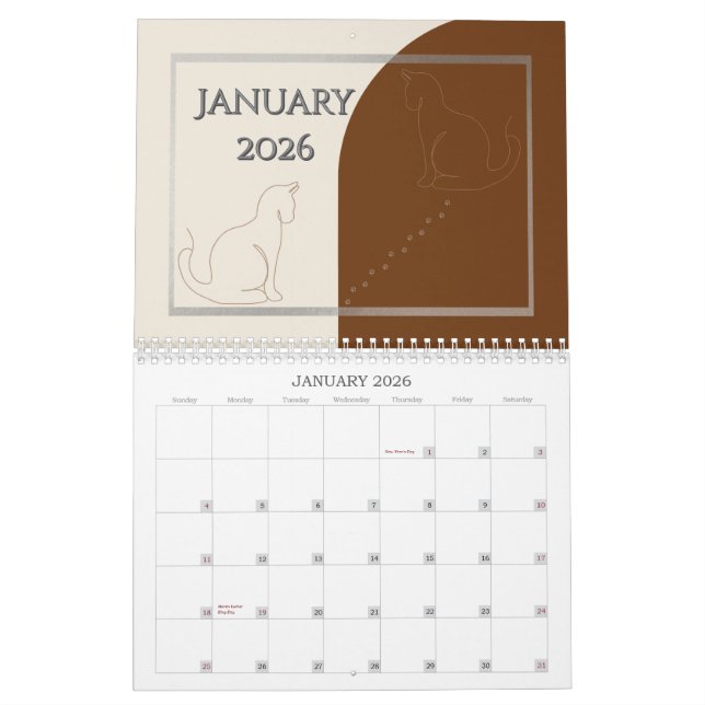 Calendário Minimalist Cat -Themed 2026 Desk Calendar Template (Jan 2026)