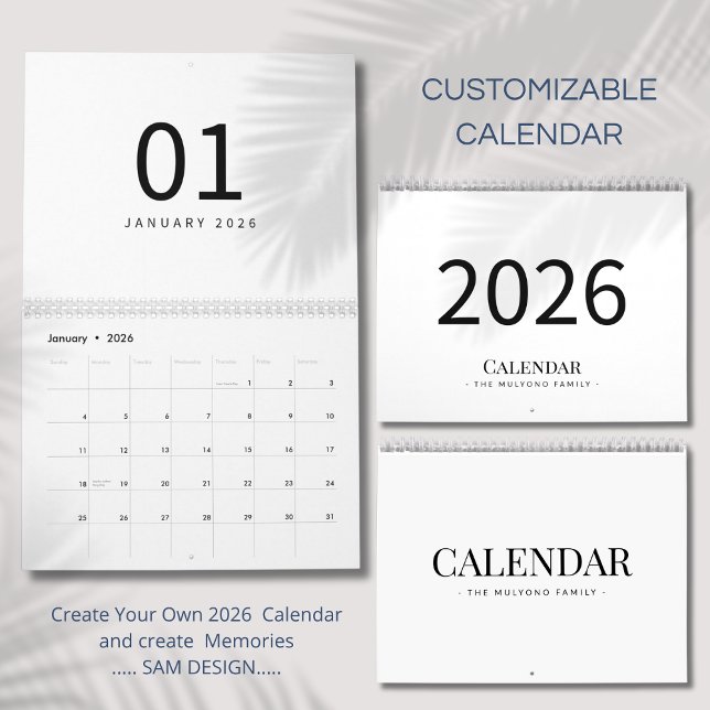 Calendário Minimalista Elegante 2026 (Criador carregado)