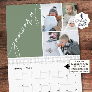 Calendário Minimalista Moderno Verde 4 Fotos Por Mês