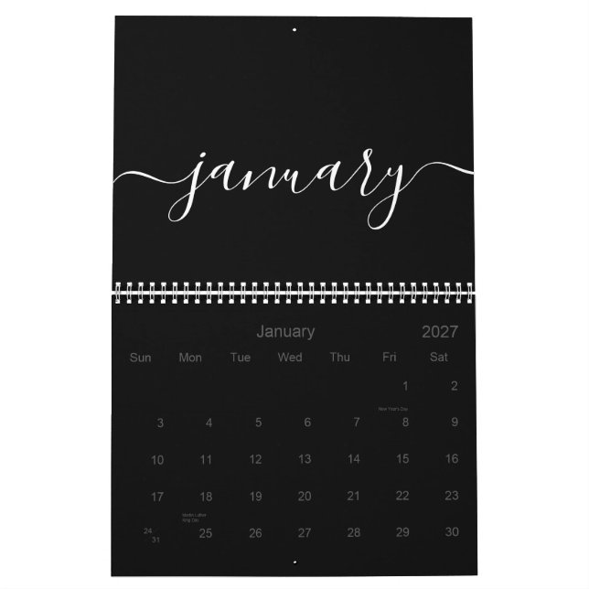 Calendário Minimalista Preto e Branco 2027 (Jan 2027)
