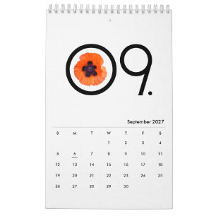 Calendário Minimalista Preto e Branco Com Papoula Laranja Ver