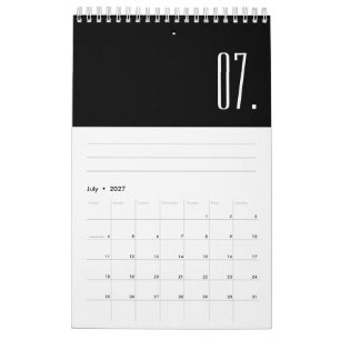 Calendário Minimalista Preto e Branco Moderno