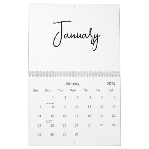 Calendário Minimalista Preto e Branco Simples Letra Qualquer