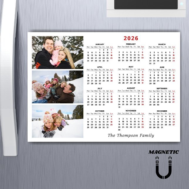 Calendário Minimalista Simples 2026 Um Ímã de Foto (Criador carregado)