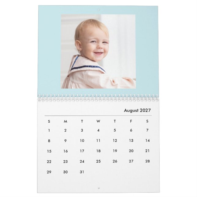 Calendário Modern Blue Baby Boy Family Photo Calendar 2026 (Ago 2027)