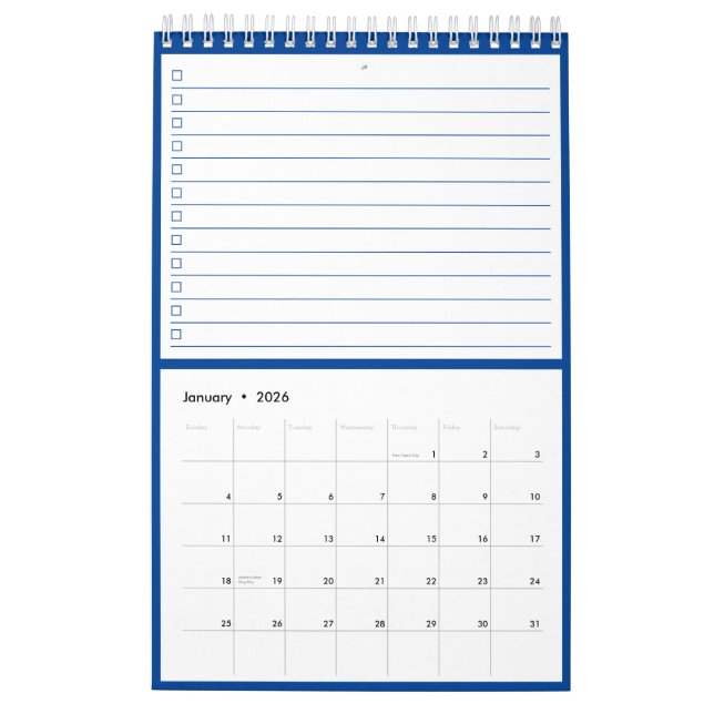 Calendário Modern Blue Monogram Name To Do Lists (Jan 2026)