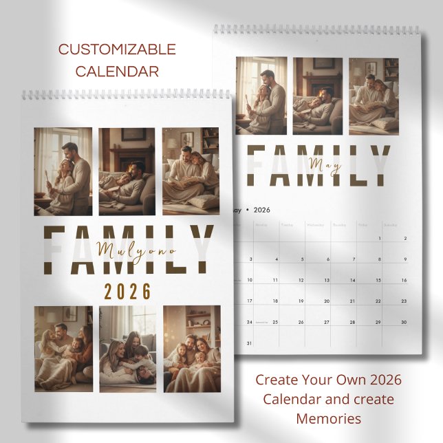 Calendário Modern Minimalist Family Photo Calendar 2026 (Criador carregado)