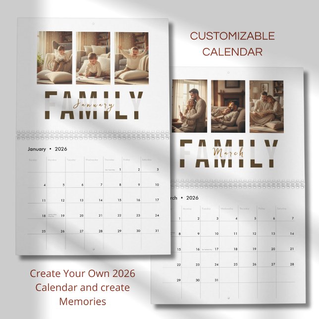 Calendário Modern Minimalist Family Photo Calendar 2026 (Criador carregado)