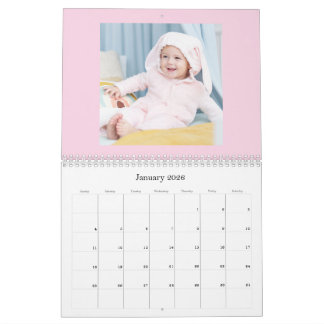 Calendário Modern Pink Baby Girl Family Photo Calendar 2026