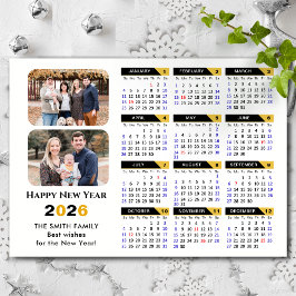 Calendário Moderno 2026 Foto Dourada Magnética Pre