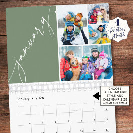 Calendário Moderno Verde com 4 Fotos por Mês