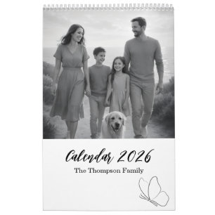 Calendário Momentos de Família Minimalistas em Cinza e Branco