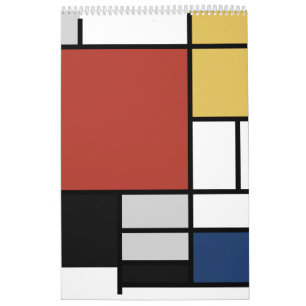 Calendário Mondrian Painting Red Plane Yellow Black Cinza Blu