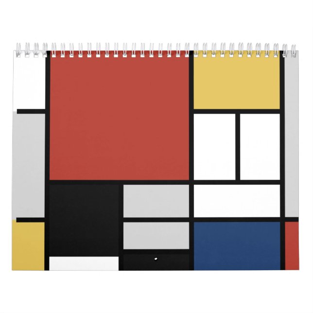 Calendário Mondrian Painting Red Plane Yellow Black Cinza Blu (Capa)