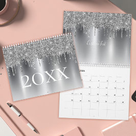 Calendário Monograma da Cinza de Lata Chic Silver
