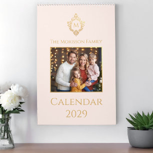 Calendário Monograma na Foto da Família Crest em Ouro Rosa Vi