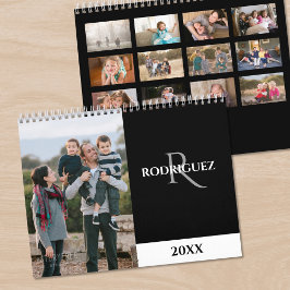 Calendário Monograma Personalizado Foto Preto Espanhol