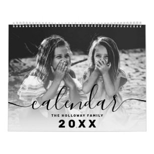 Calendário monograma preto, rede de colagem fotográfica da su