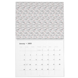 Calendário Motif floral refinado em branco e cinza, presenti