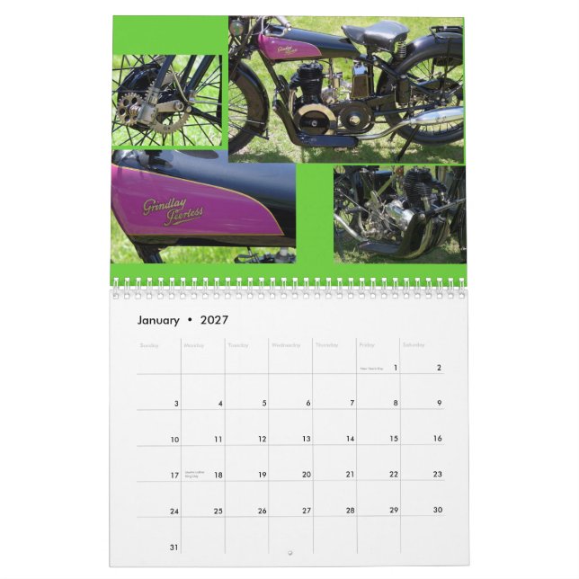 Calendário Motocicletas antigas clássicas (Jan 2027)