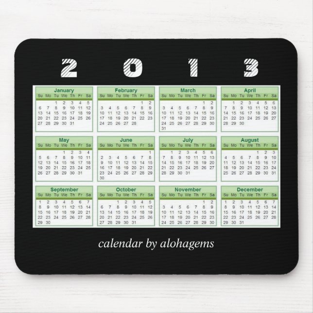 Calendário Mousepad do verde 2013 da floresta (Frente)