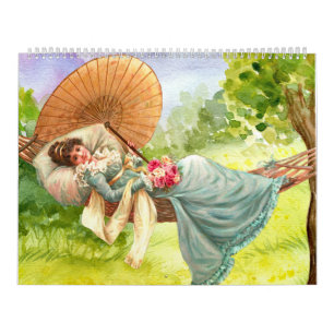 Calendário Mulheres Clássicas Senhoras Elegantes Pintura arte