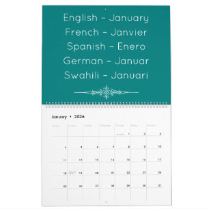 Calendário Multilíngue Verde-azulado