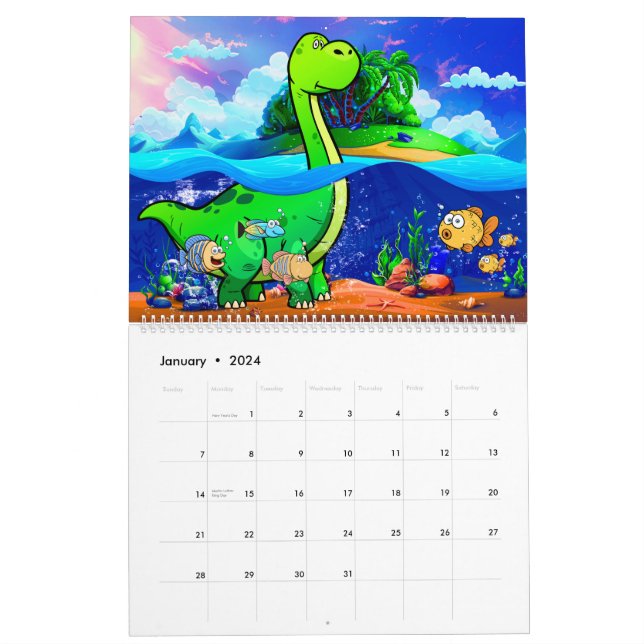 Calendário bonito dos dinossauros dos desenhos