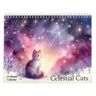 Calendário Mystical Watercolor Celestial Cats 2026 Wall