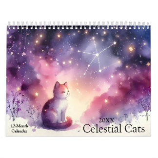 Calendário Mystical Watercolor Celestial Cats 2026 Wall