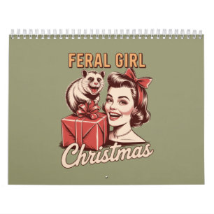Calendário Natal de Garota Feral Gambá Xmas Trashy Retro
