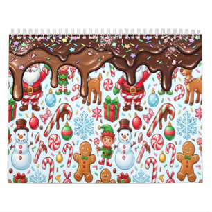 Calendário Natal Vintage Retro Vermelho País das Maravilhas d