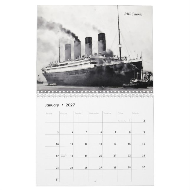 Calendário Navios da linha branca da estrela (Jan 2027)