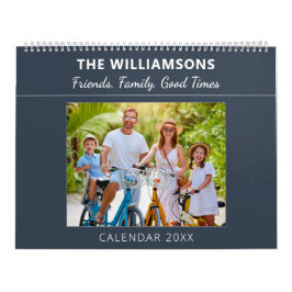 Calendário Navy Blue Family and Friends Custom Photo Collage