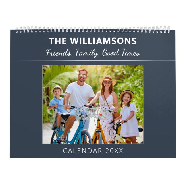 Calendário Navy Blue Family and Friends Custom Photo Collage (Capa)