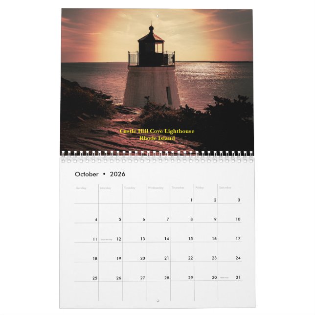 Calendário New England Lighthouse (Out 2026)