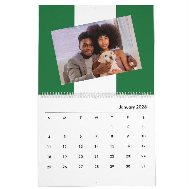 Calendário Nigerian Flag Insert Photo 2026 Nigéria Family (Jan 2026)